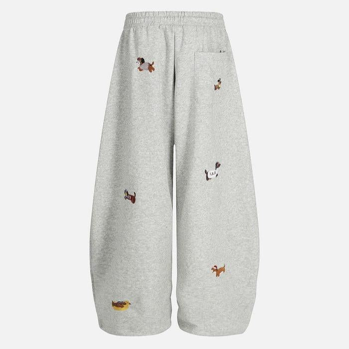 Unisex Embroidery Puppy Baggy Barrel Sweatpants
