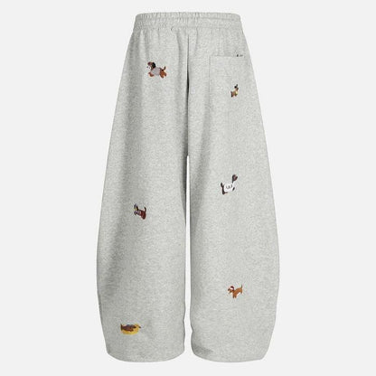 Unisex Embroidery Puppy Baggy Barrel Sweatpants