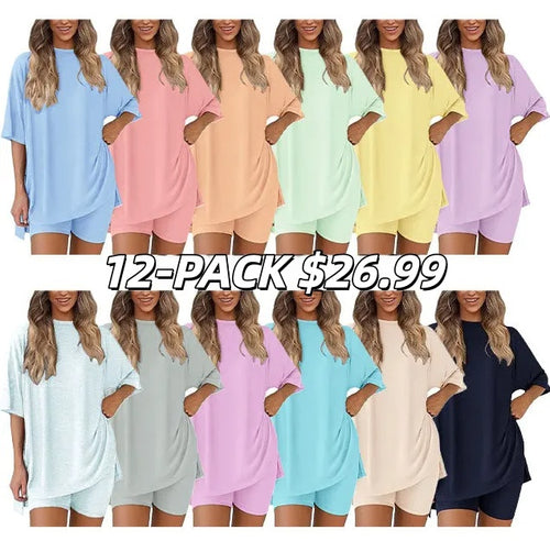 🔥Women's Two Piece Lounge Set Summer Casual Oversized Shirts Biker Shorts Matching Airport Travel Outfit