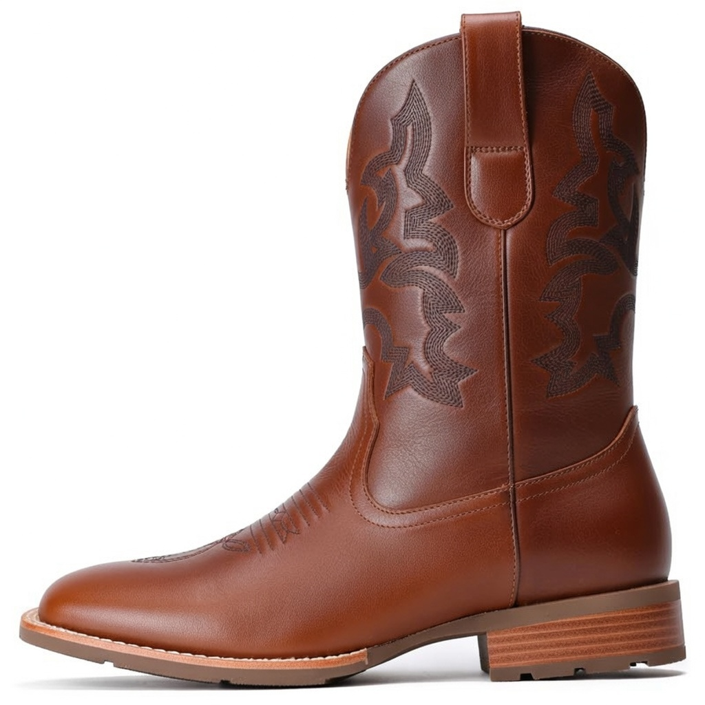 Men's Embroidered Western Square Toe Ankle Boots