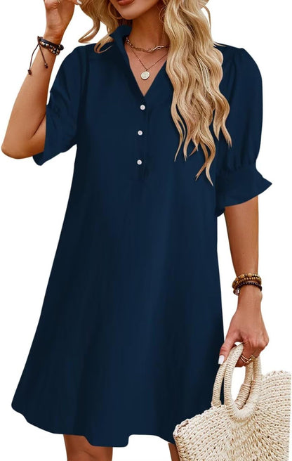 Womens Summer Shirt Mini Dresses with Pockets
