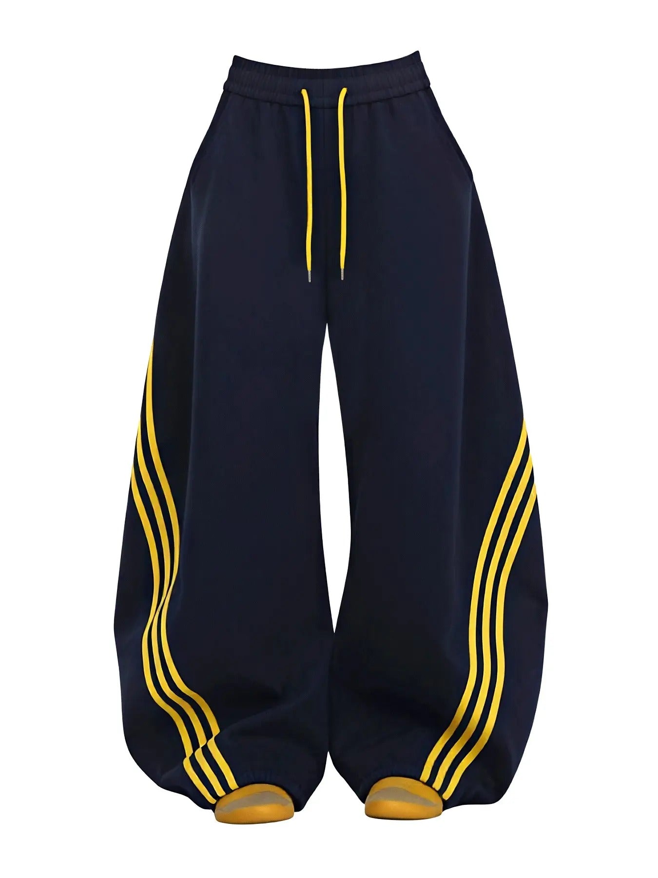 Women's Retro Three Stripes Colorblock Wide Leg Pants Casual Waist Tie Long Pants
