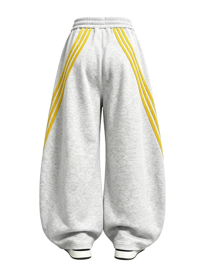Women's Retro Three Stripes Colorblock Wide Leg Pants Casual Waist Tie Long Pants