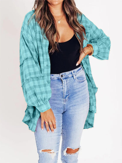 ⏰Hot Sale-Women's Seams Raw Edge Washed Oversized Shirt Jacket with Pockets 🔥New arrivals at special price🔥