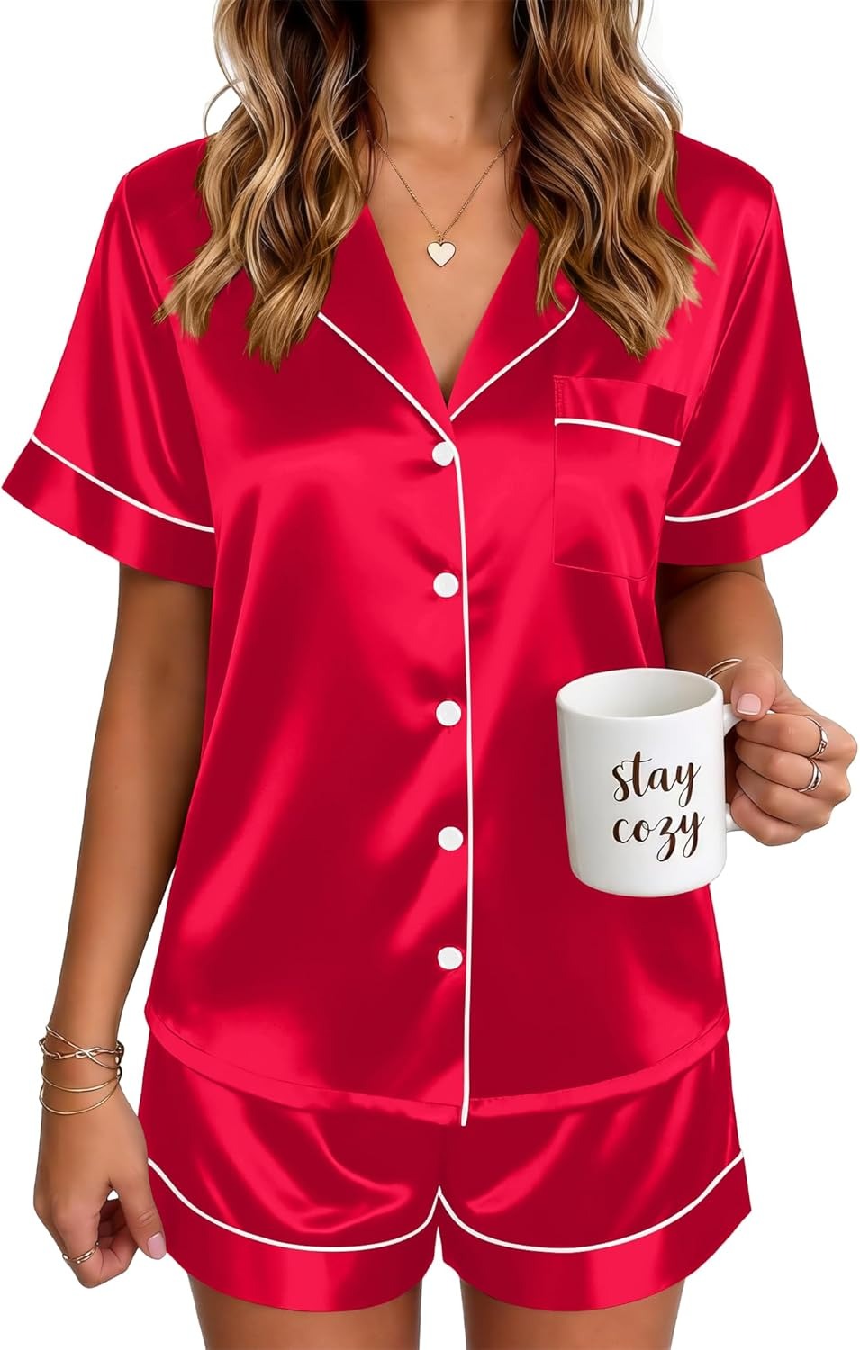 🔥Women's Silk Pajamas for Women Short Sleeve Button Down Sleepwear
