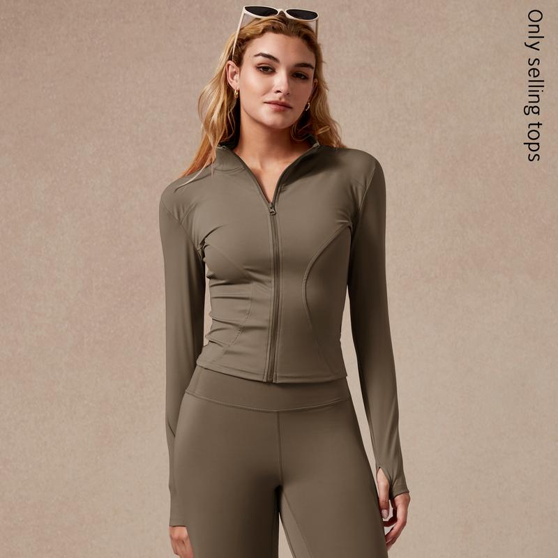 Womens Full Zip Long Sleeved Sports Jacket Slim Fit Quick Dry Stretch Fabric with Thumb Holes for Running Yoga Gym Workout Outfits Activewear
