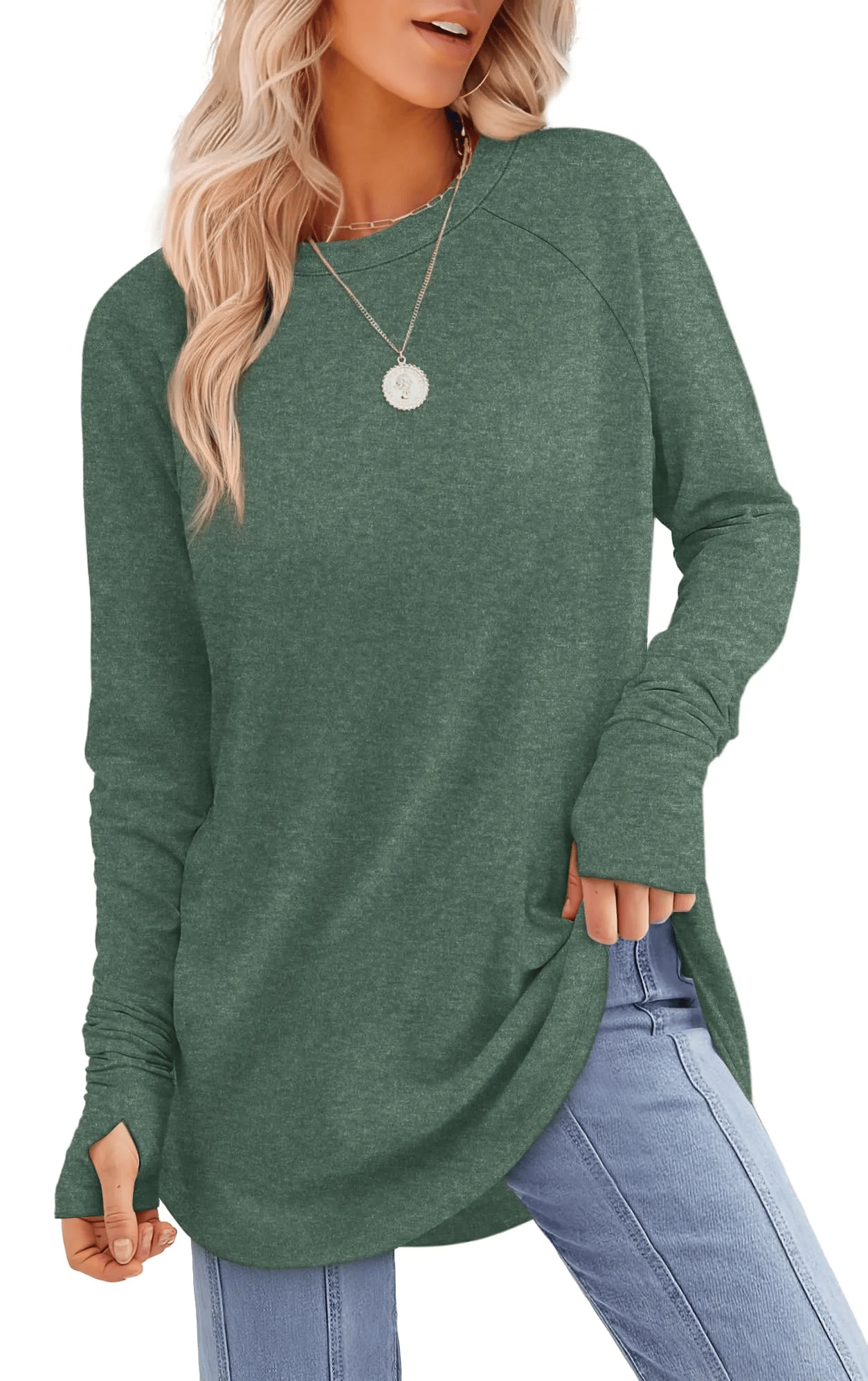 🎅Early Christmas Sale🎄Womens Long Sleeve Thumb Hole Shirts Tunic Tops to Wear with Leggings
