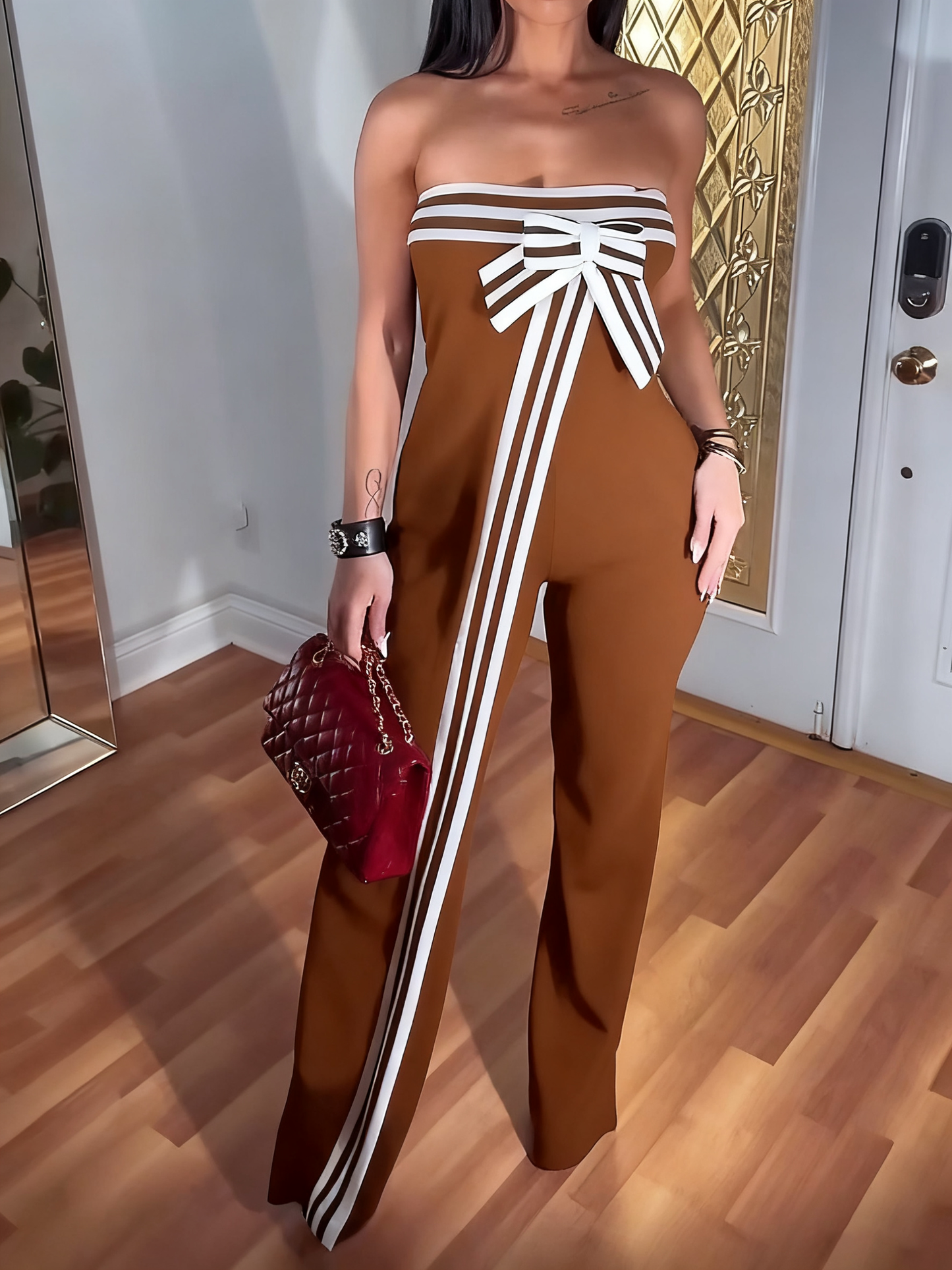 Contrasting Color Tube Top Jumpsuit
