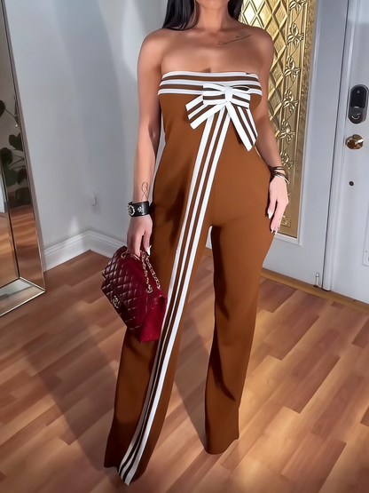 Contrasting Color Tube Top Jumpsuit