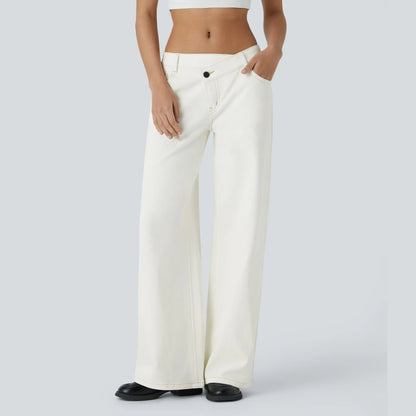 Low Rise Zipper Pockets Baggy Wide Leg Jeans