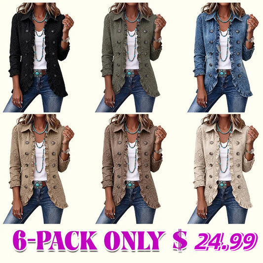 Boho-Chic Floral Embroidered Utility Ruffled Trim Jacket