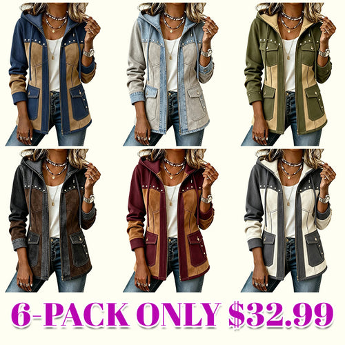 Denim Patchwork Suede Hooded Jacket