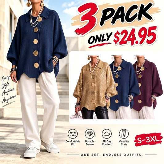 Oversized Collared Knit Cardigan With Large Metal Buttons