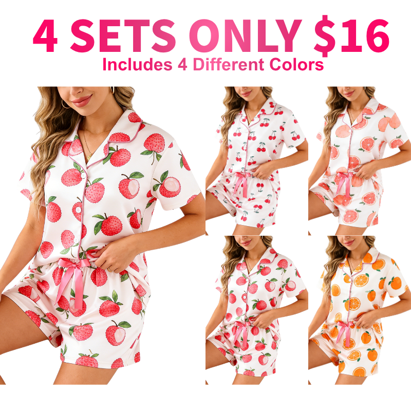 Women's Bow Full-Print Design Two-Piece Sleepwear Set