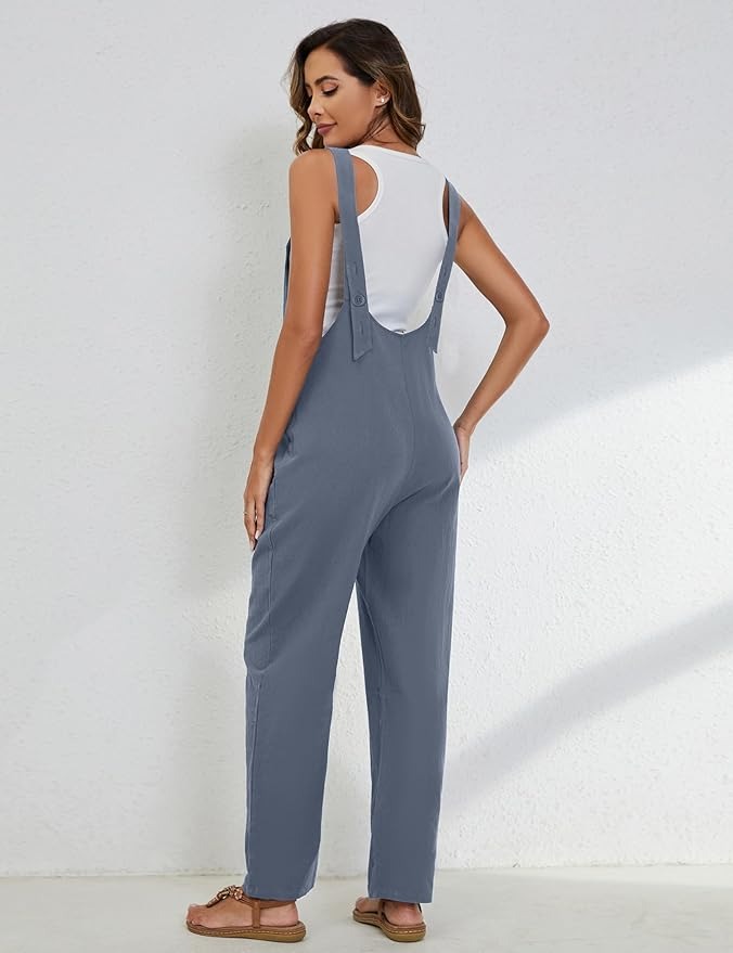 Womens Overalls Cotton Linen Loose Jumpsuits
