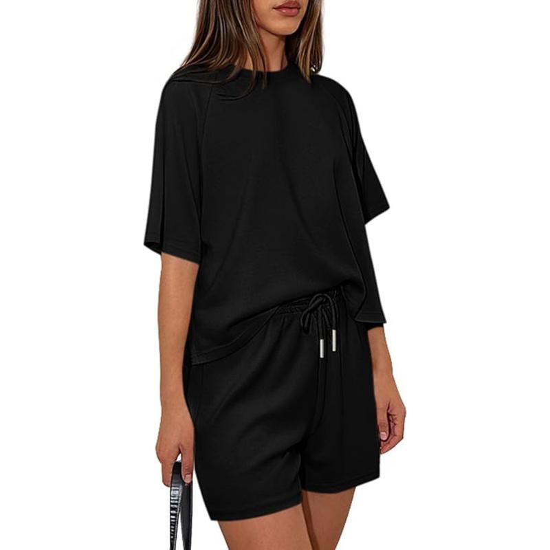 Women‘s Lounge Sets Short Sleeve Shirts Workout Tops Shorts Matching Clothing Summer Vacation Outfits