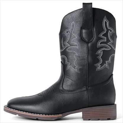 Men's Embroidered Western Square Toe Ankle Boots