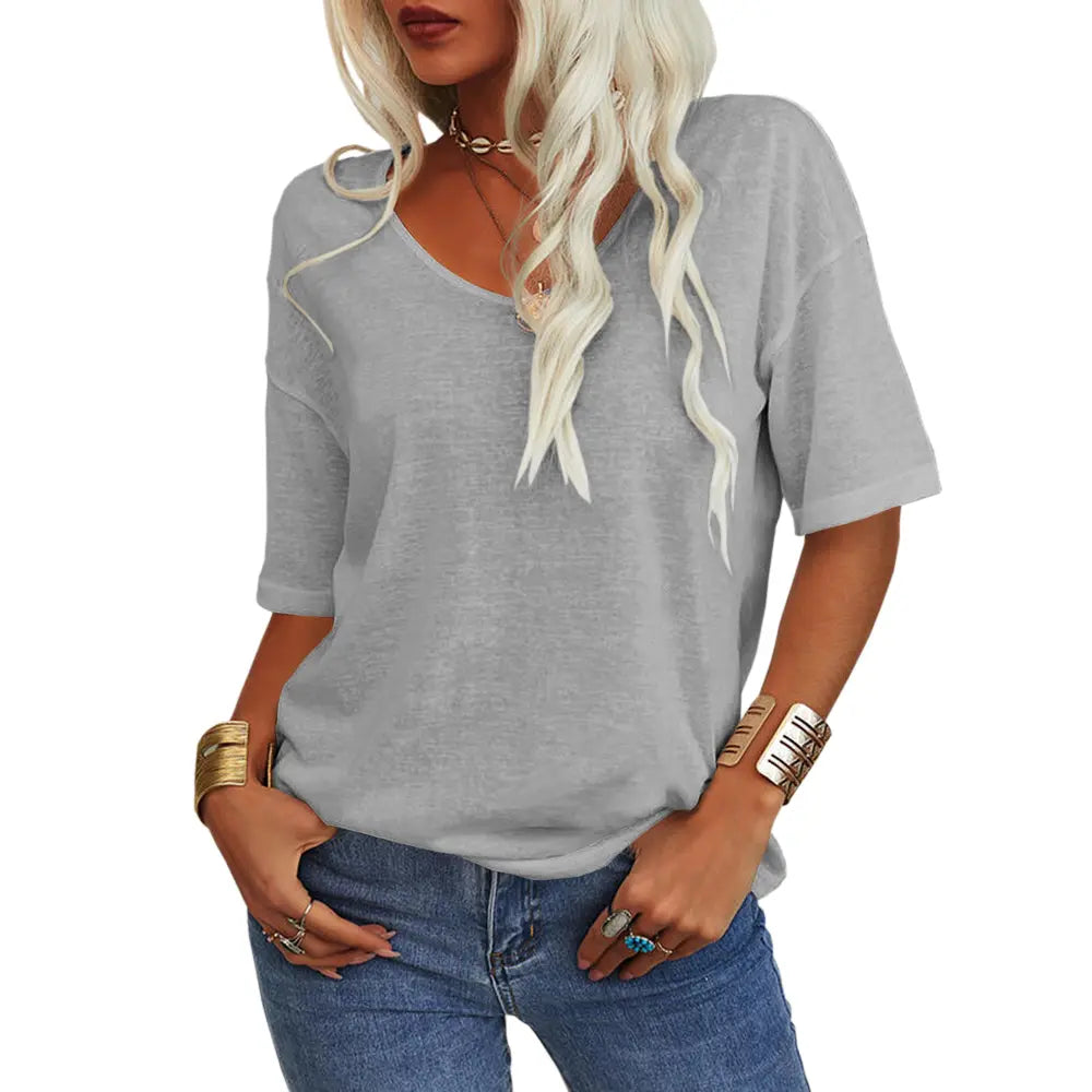 Women's V-Neck Half Sleeve Loose Casual Top