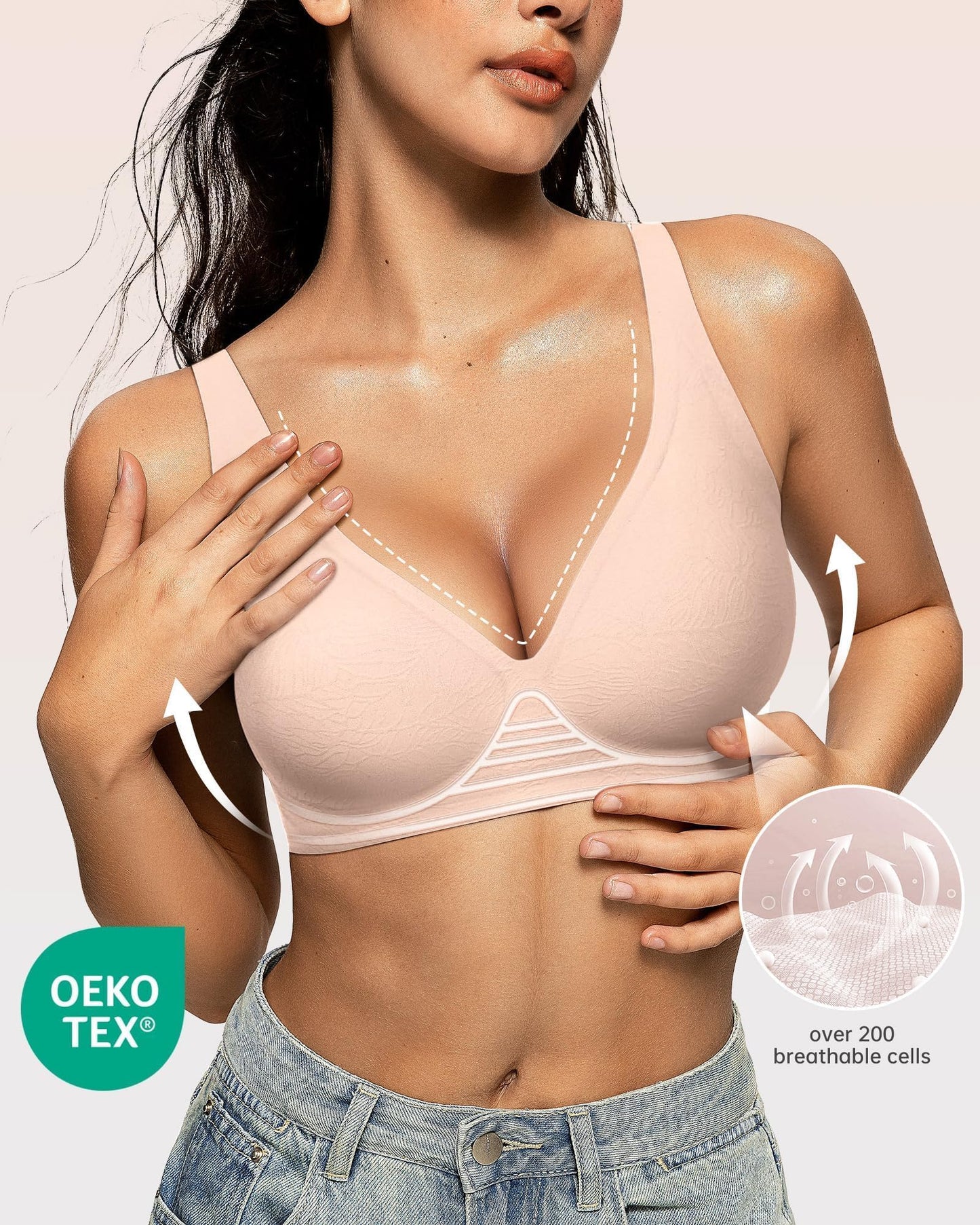 Wireless Polka Dots Deep V Seamless Bras