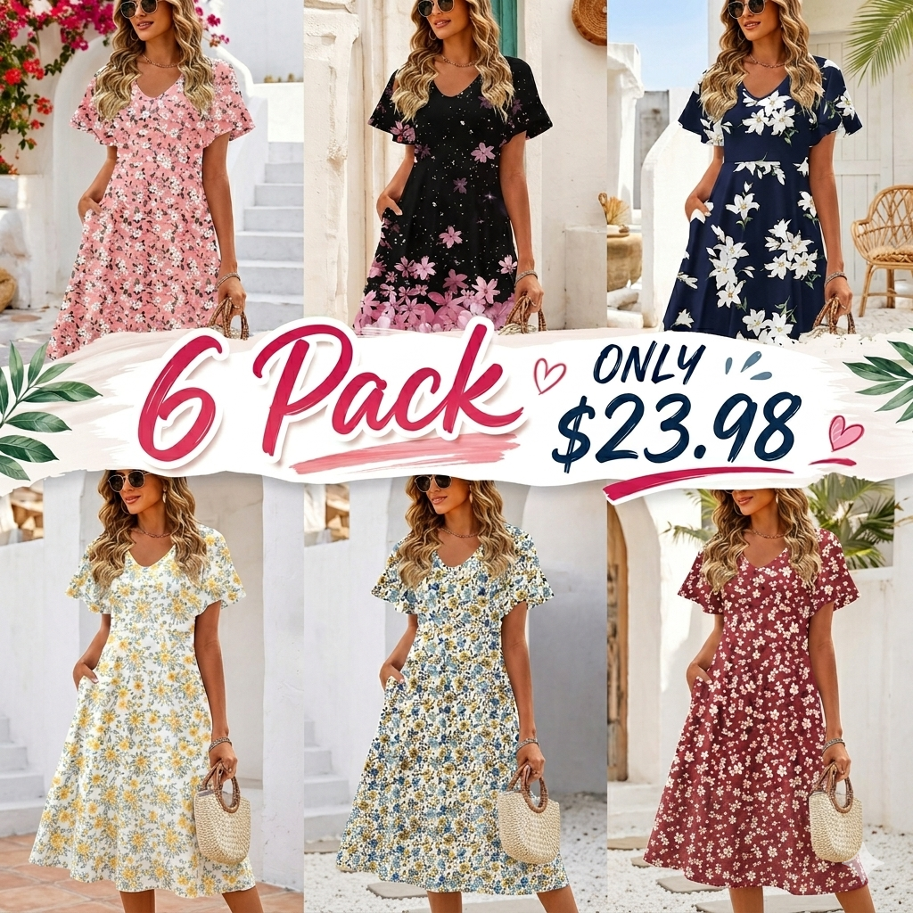 Casual Swing Floral Ruffle Short Sleeve Sundresses Mini A-line Shift Dress