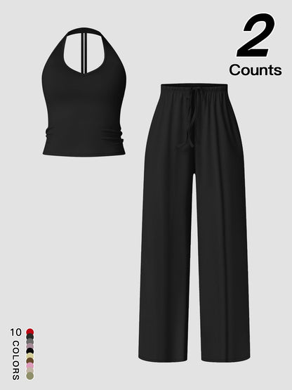 Women's Quick-Dry Sports Tank Top, Casual High-Waisted Bell Bottoms Two Piece Set