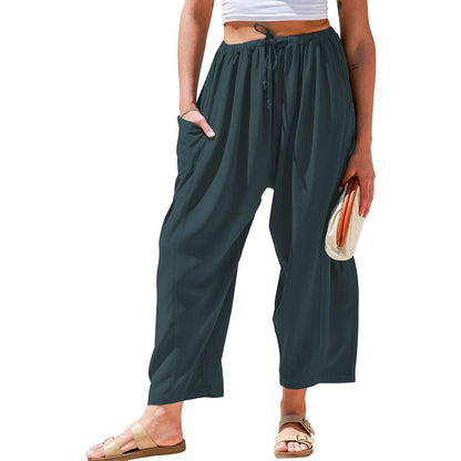 Womens Linen Blend Wide Leg Pants