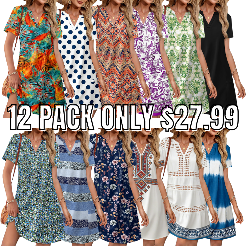 Women Casual V Neck Hawaiian Midi Dress