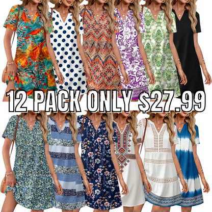 Women Casual V Neck Hawaiian Midi Dress