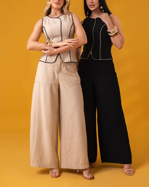 Stylish Contrasting Vest & Pants Set