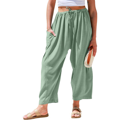 Womens Linen Blend Wide Leg Pants