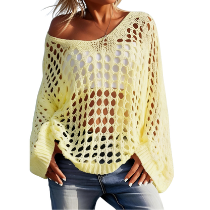 Women's V-Neck Hollow Out Knit Top