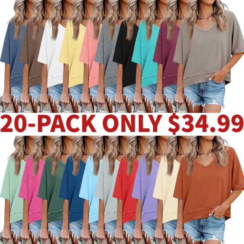 Womens Short Sleeve Shirts Summer V Neck Casual Top
