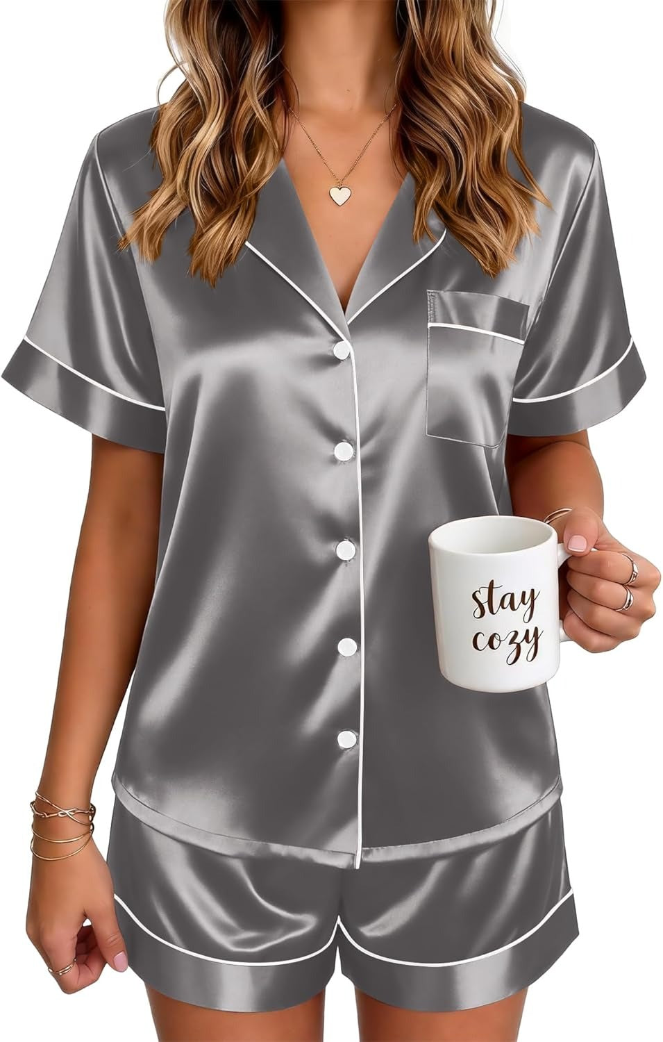 🔥Women's Silk Pajamas for Women Short Sleeve Button Down Sleepwear