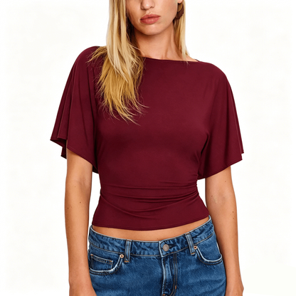 Women's Cinched Waist Shirt Short-Sleeve Top