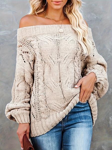 Women'S Plain Textured Off Shoulder Sweater