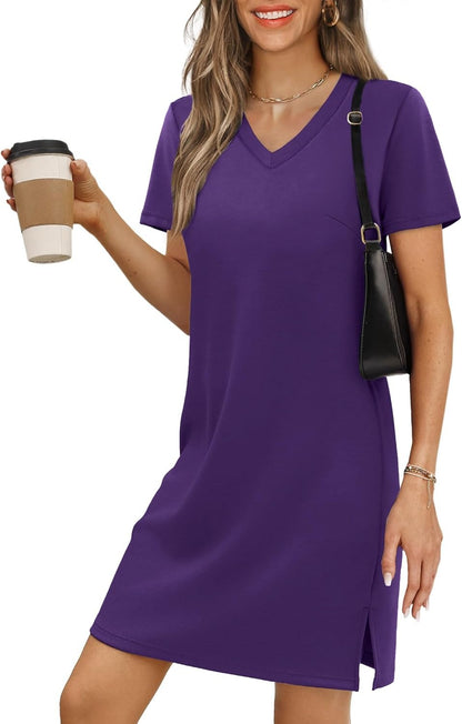 Summer Dresses for Women 2026 V-Neck Casual Sundresses T-Shirt Dress
