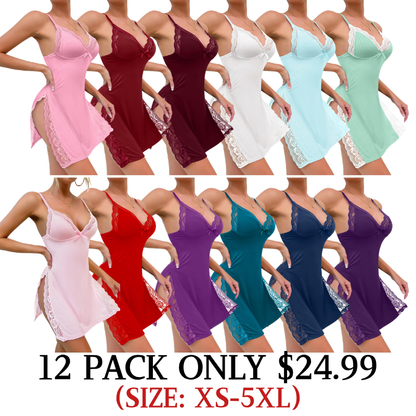 Women's Lace Trim Side Slit Modal Cami Sleep Dress