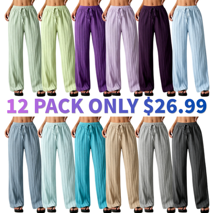 Women's Striped Waist-Tie Loose Pants