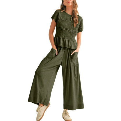 Women’s High-Waisted Lounge Outfit with Pockets Casual Boho Matching Set