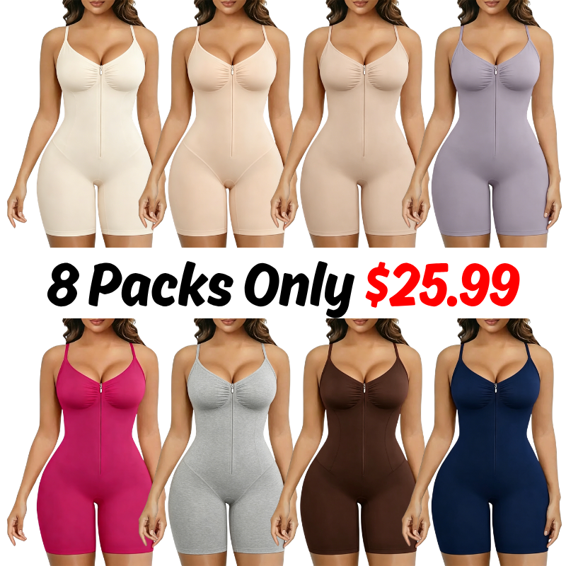 Women Tummy Control Zip-Up Shapewear Bodysuit Breathable Stretch Mesh