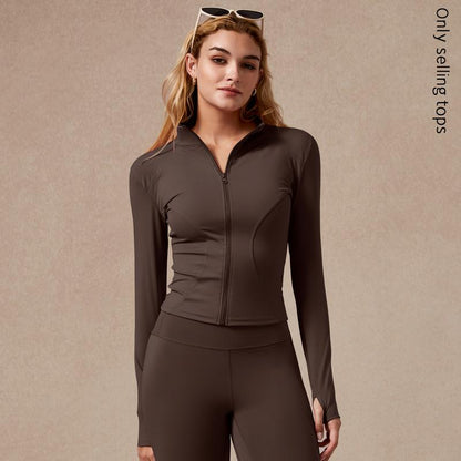 Womens Full Zip Long Sleeved Sports Jacket Slim Fit Quick Dry Stretch Fabric with Thumb Holes for Running Yoga Gym Workout Outfits Activewear
