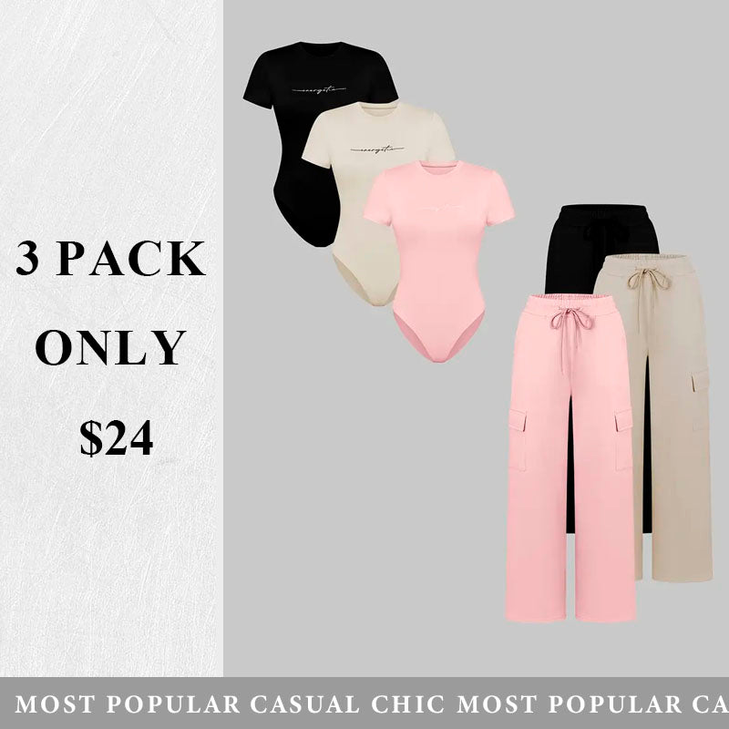 Women'S Casual  Print Short Sleeve Round Neck TightJumpsuit And Waist Tie Wide Leg Pants With Pockets Set