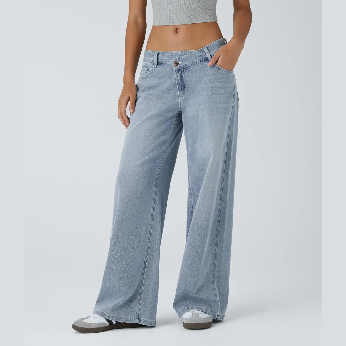 Low Rise Zipper Pockets Baggy Wide Leg Jeans
