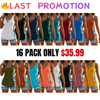 Women's Crisscross Neck Tankini Set with Boyshorts & Built-In Bra