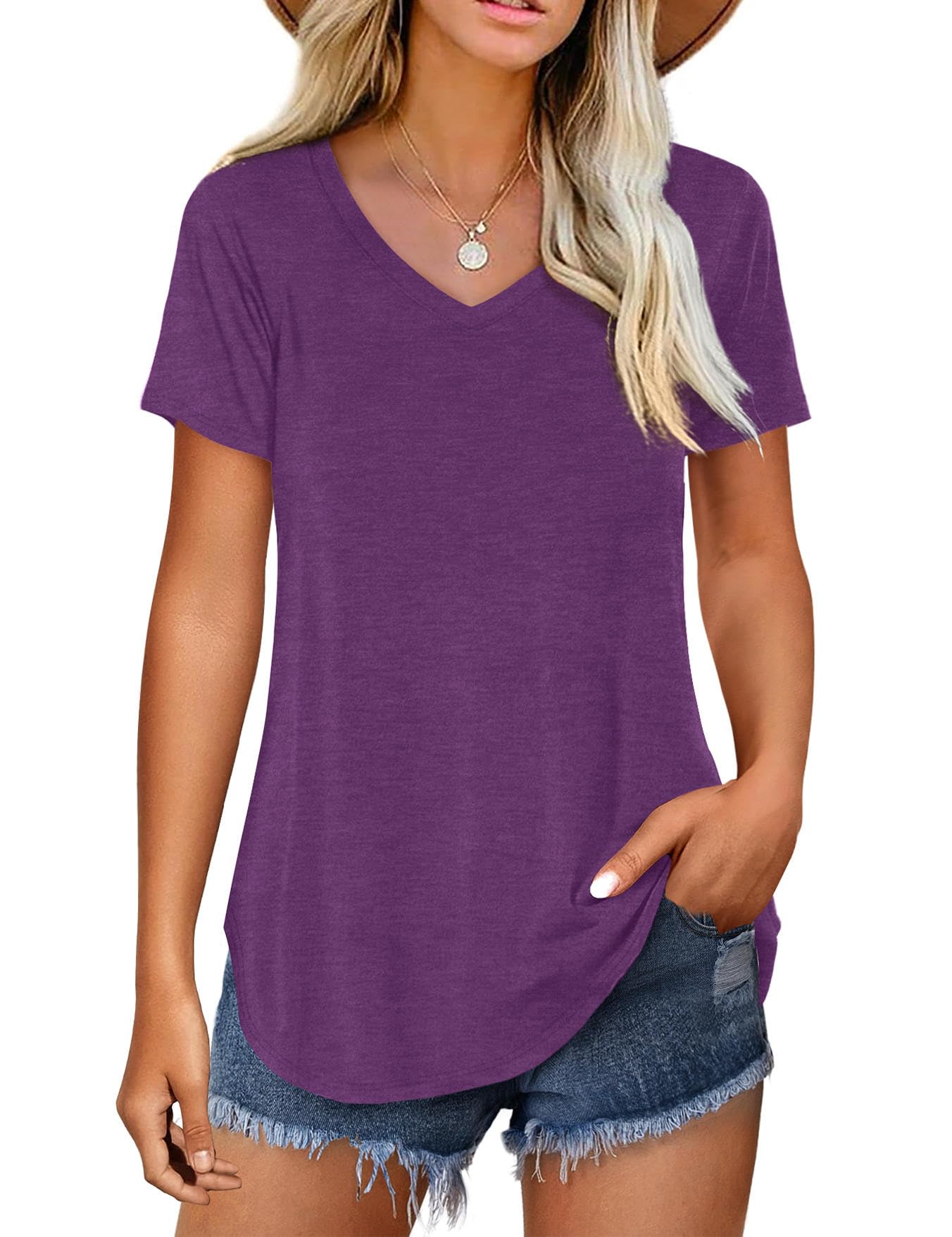 Women's Casual Plain V Neck T-Shirt
