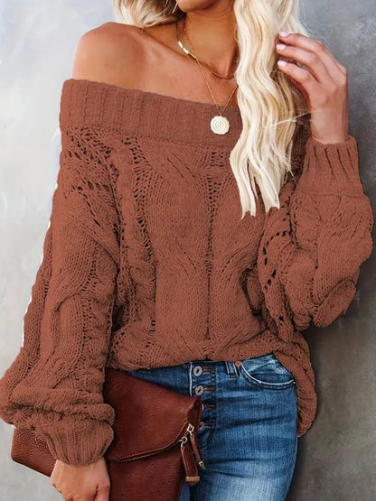 Women'S Plain Textured Off Shoulder Sweater
