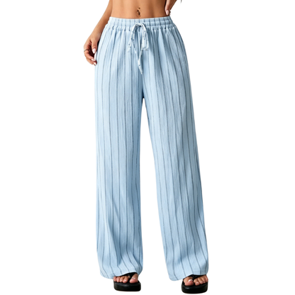 Women's Striped Waist-Tie Loose Pants