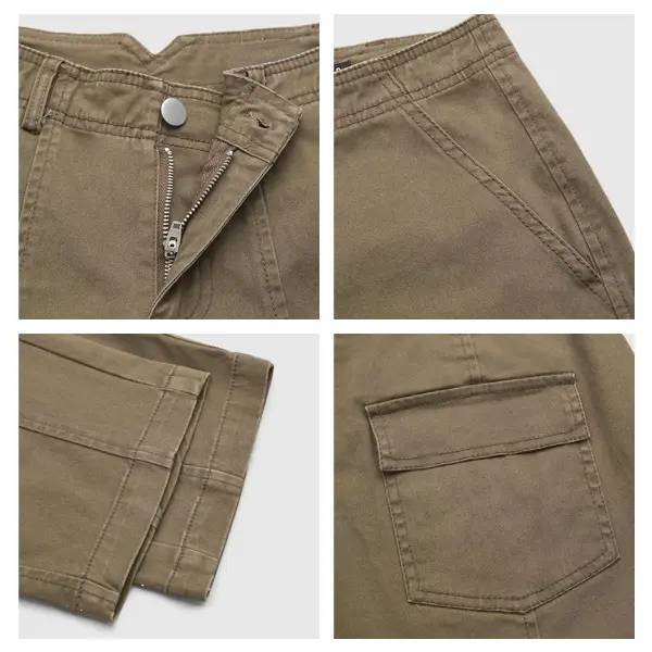 Solid Stitch Detail Mid Waist Baby Barrel Fit Deep Pockets Pants