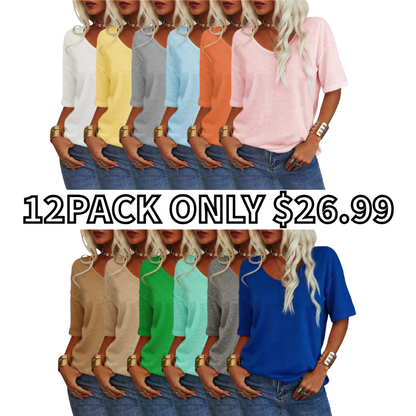 Women's V-Neck Half Sleeve Loose Casual Top