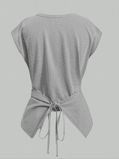 Women's Knitted Round Neck Drop Shoulder Sleeve T-Shirt